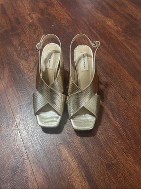 ANTONIO MELANI Metallic Gold Crisscross Slingback Heels